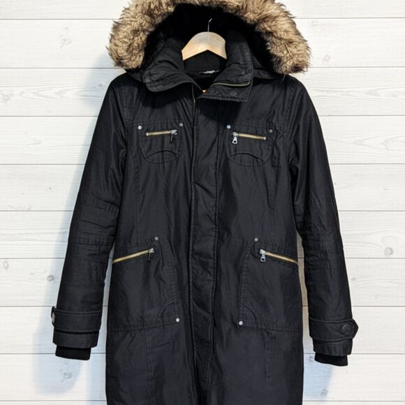 ARITZIA TNA Verbier Parka Women (S) Small Black Faux Fur Hood Winter Jacket Coat - Picture 2 of 10